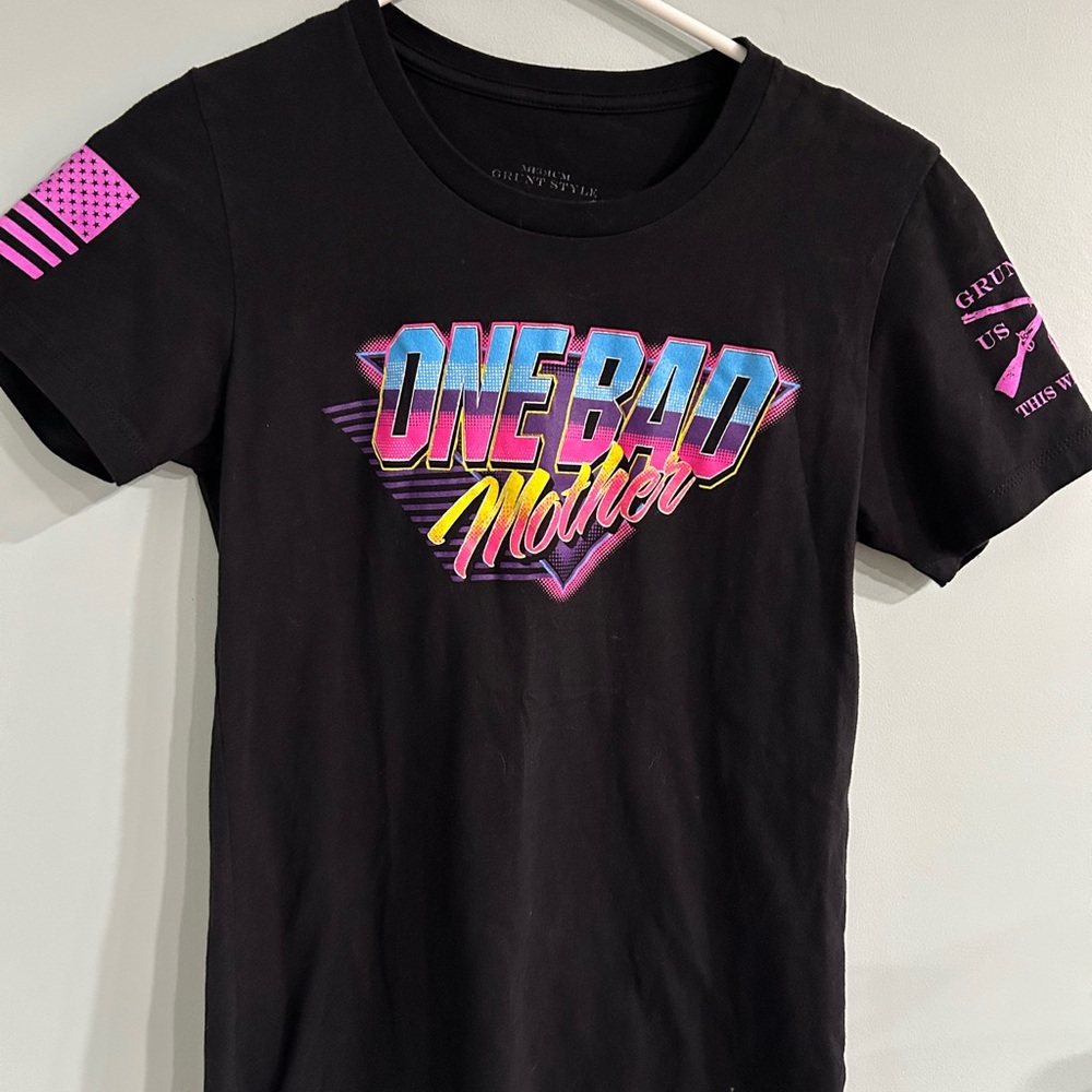 Grunt Style Black Retro Graphic Short Sleeve Tee marked M but fitted like XS